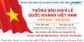 THÔNG BÁO LỊCH NGHỈ LỄ QUỐC KHÁNH 2/9